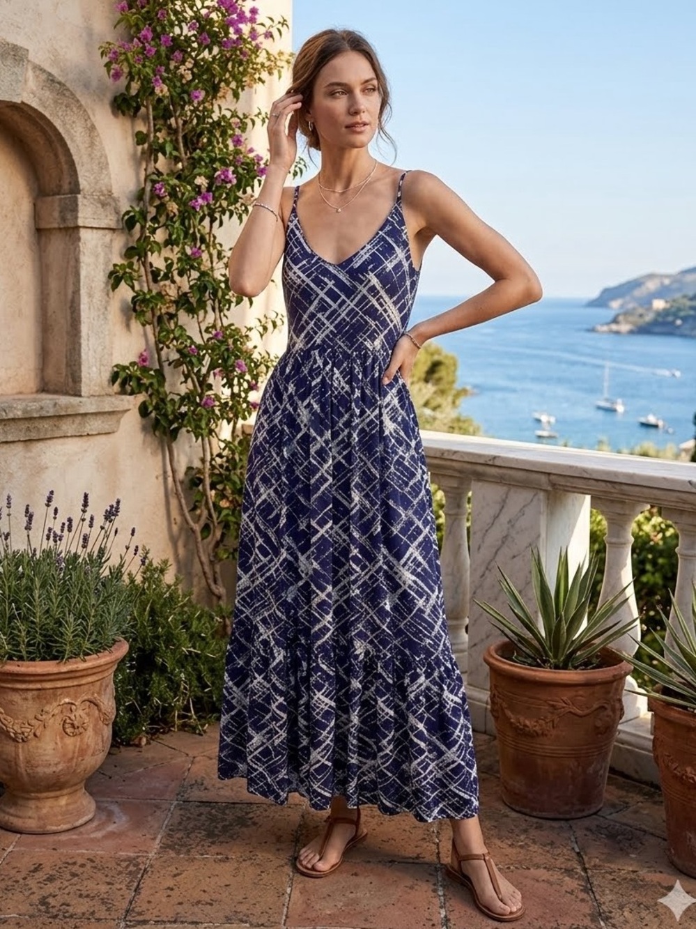 Berkley Jensen Navy and White Foil Print Maxi Dress Size L